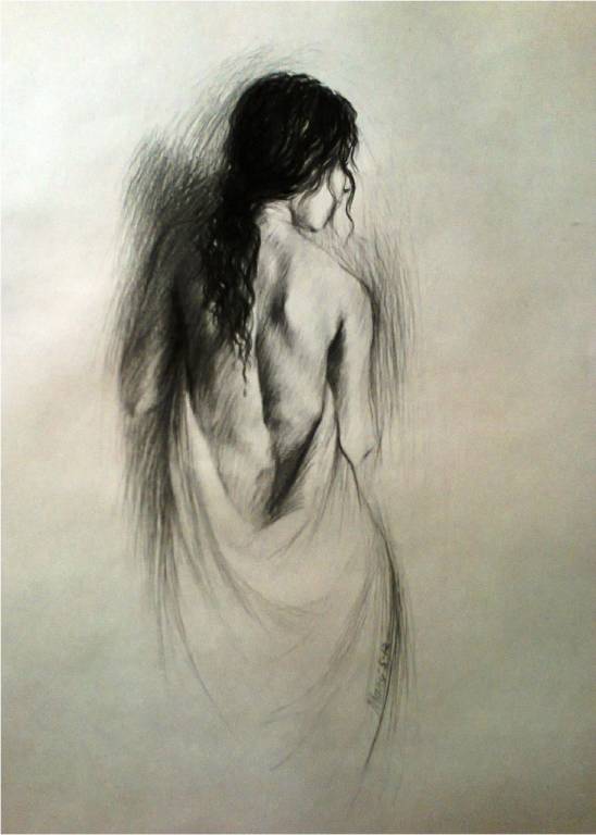 A solitary Nude in charcoal