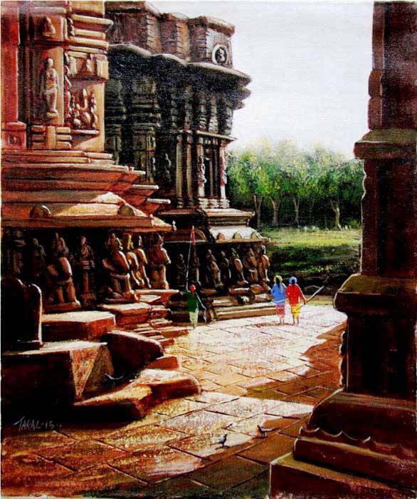 Sunlit temple courtyard