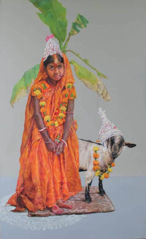 The rituals of the goat and the girl painting are available for sale.