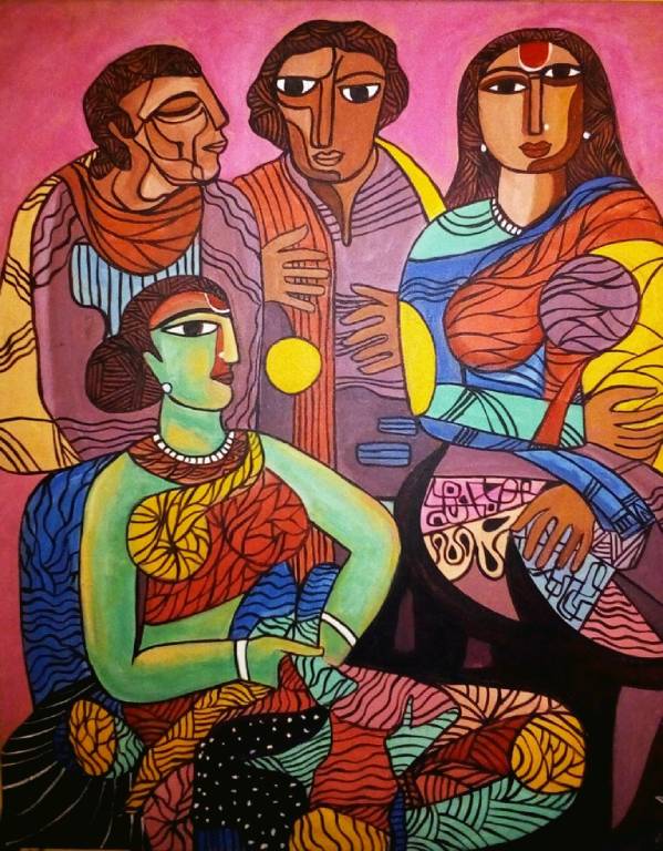 The painting A Conversation Among Four People is available for sale.