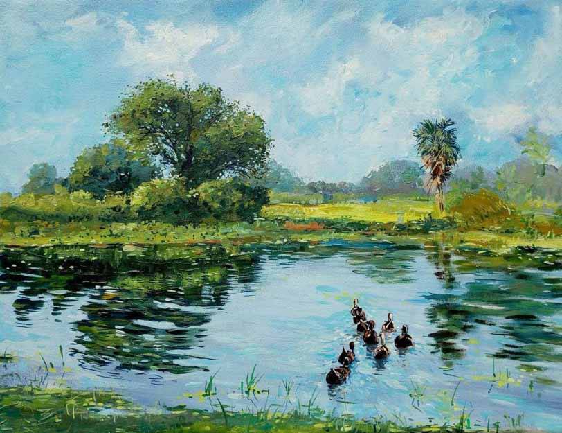 The original painting Floating Ducks is now available at the art gallery near me