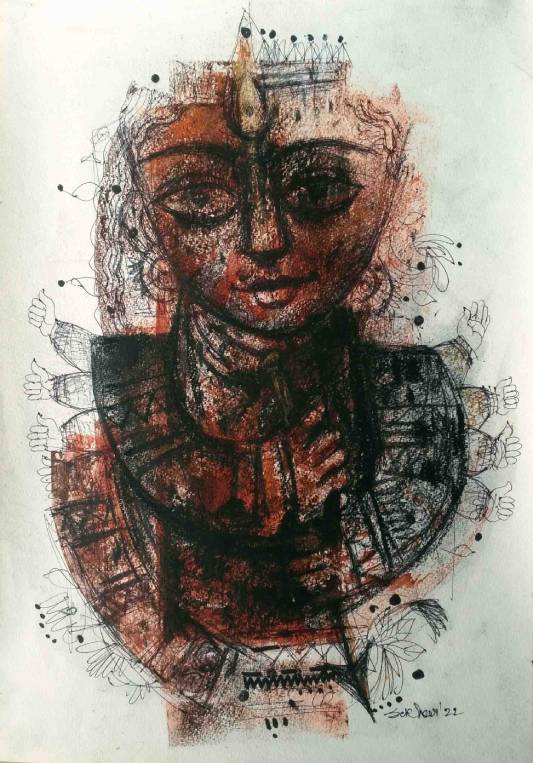 The Original painting Goddess Durga is available for sale at the Modern Art Gallery