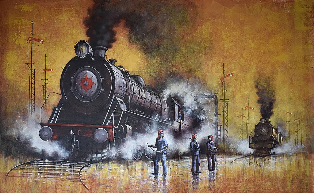 The original painting Locomotive - I is available for sale at The Art Gallery Shop