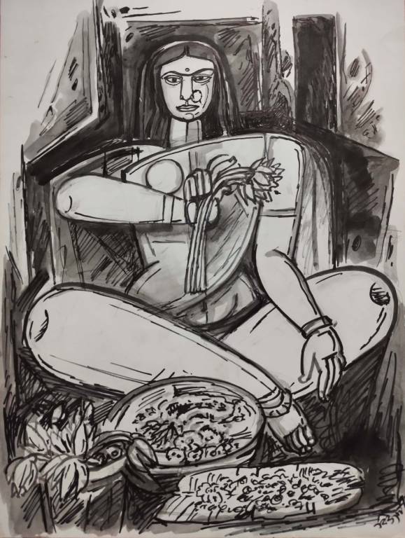 The original painting Woman with Vegetables is available for sale at the Modern Art Gallery